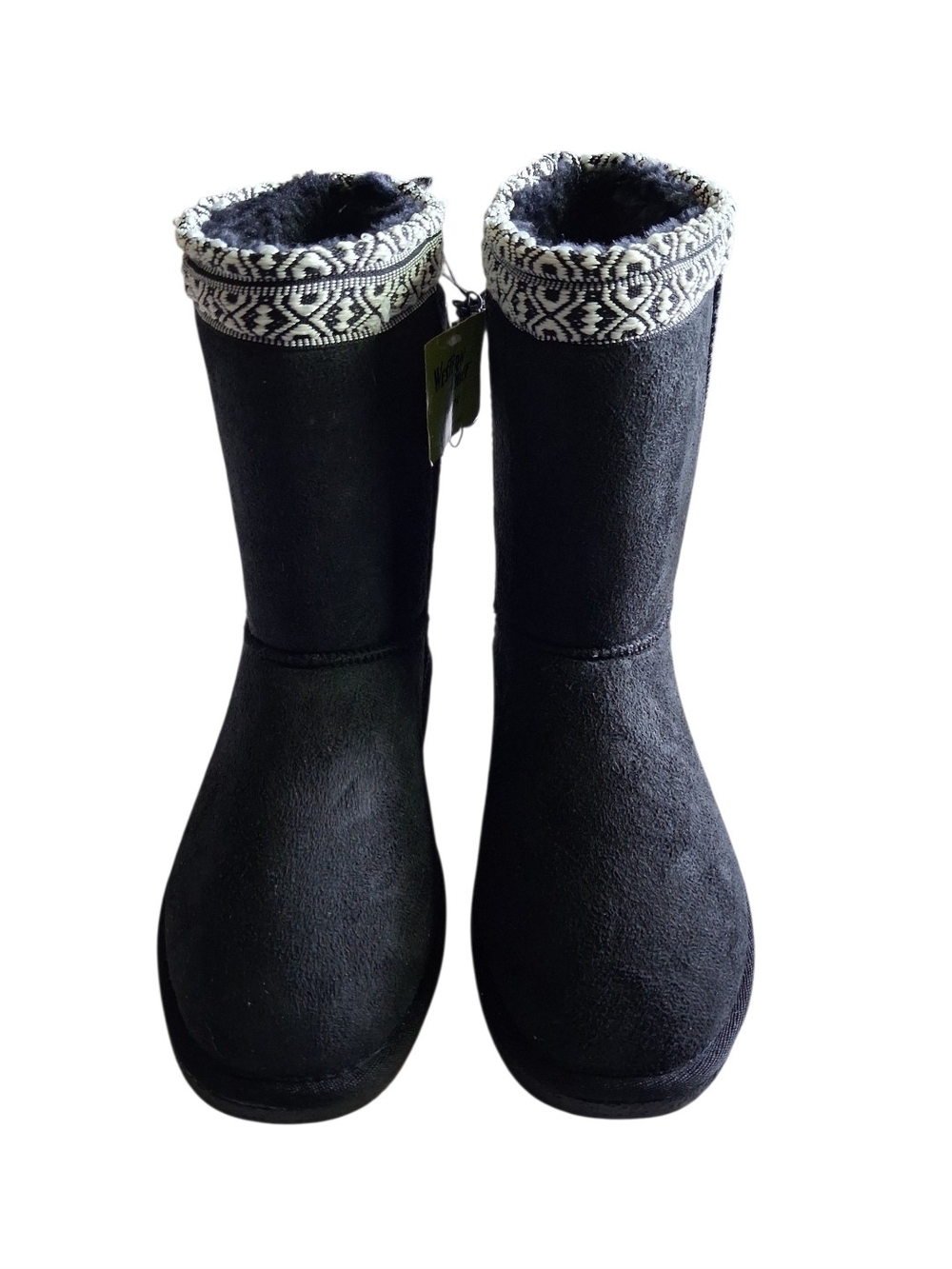 Women’s Black Cozy Mid-Calf Winter Boots with Patterned Cuff